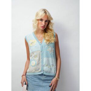 Vintage 90s Tabi Cute Blue Flowers Cardigan Sweater